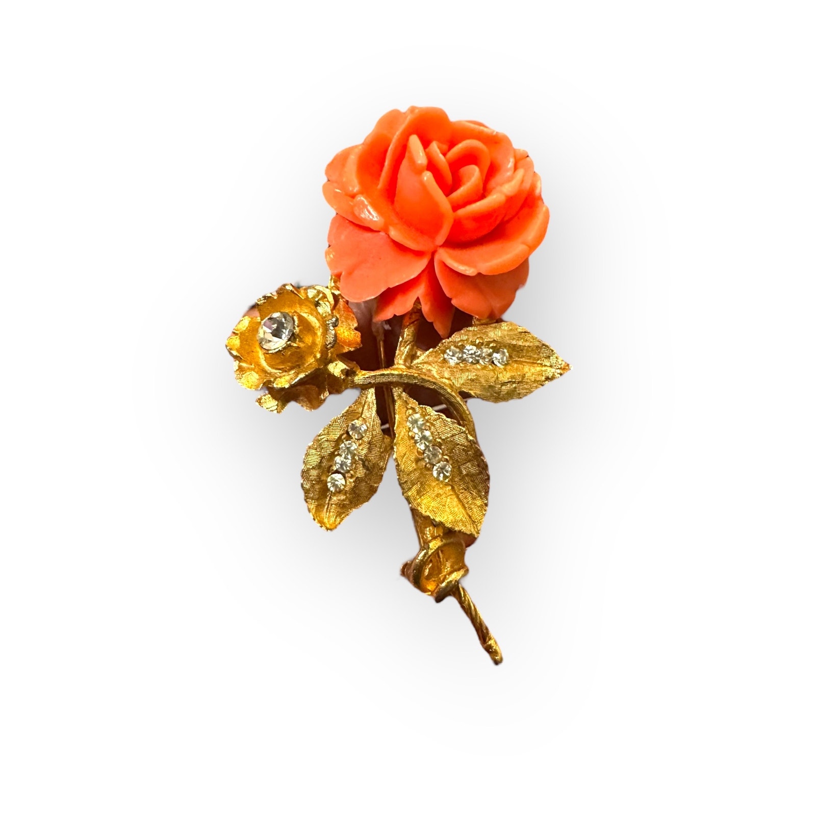 Bsk Vintage Carved Rose Brooch Pin